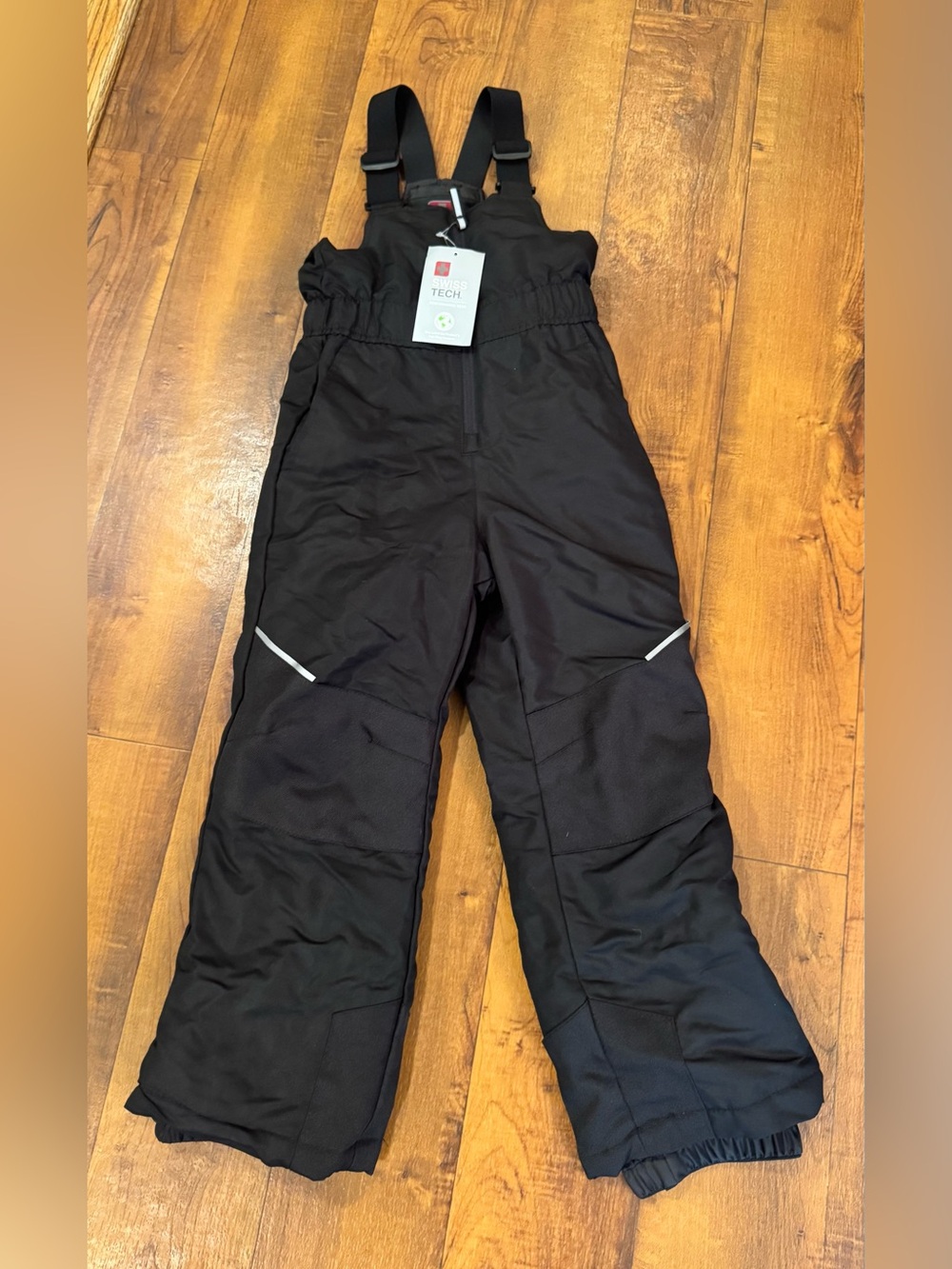 Swiss Tech Black Kids Snow Bib Overalls with Reflective Trim XS 4/5 NWT